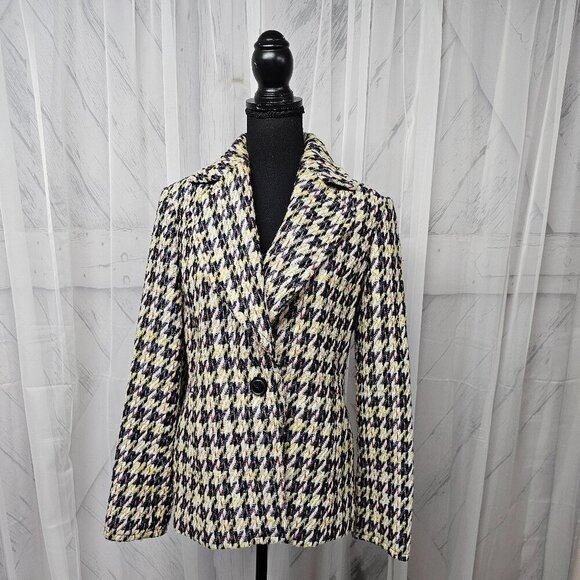 Etcetera Blue Multicolor Tweed Herringbone Single Breasted Blazer Size 4 - Picture 13 of 13